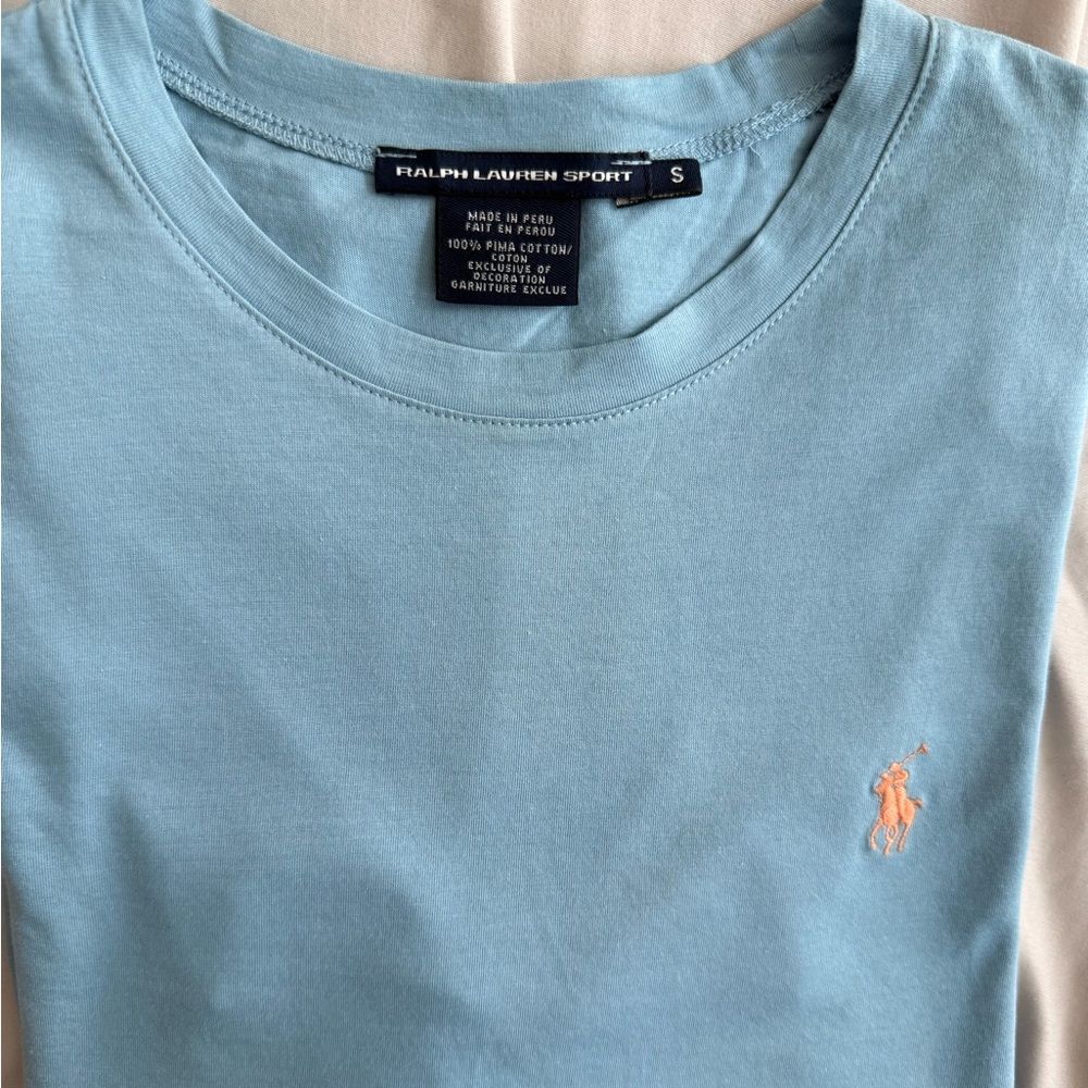 Ralph Lauren Sport Light Blue Crewneck Tee with Peach Pony